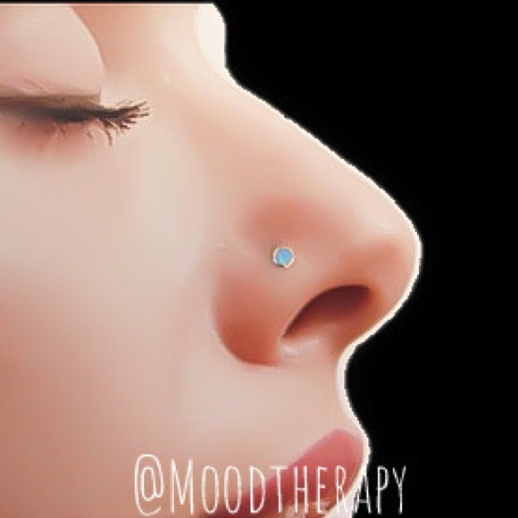 925 Sterling Silver Blue Fire Opal Nose Ring &/or Helix Cartilage Stud Earring - Picture 9 of 12